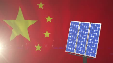 Animation-Von-Sonnenkollektoren-über-Der-Flagge-Chinas
