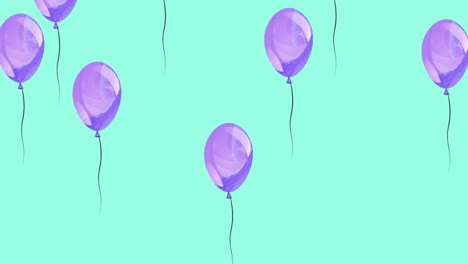 Animation-of-purple-balloons-over-green-background