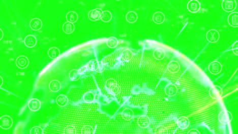 Animation-of-globe-with-connections-and-data-processing-over-green-screen