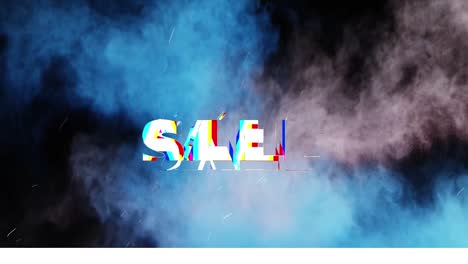 Animation-of-sale-text-over-smoke-and-spots-on-black-background