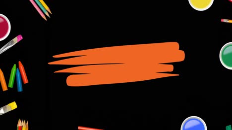 Animation-Einer-Orangefarbenen-Form-Mit-Kopierraum-über-Bleistiften-Auf-Schwarzem-Hintergrund