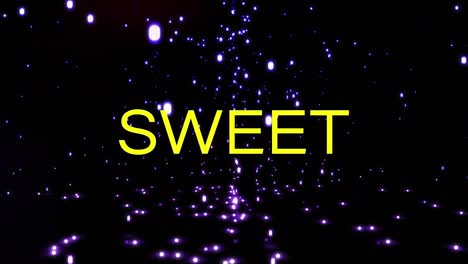 Animation-of-sweet-text-over-light-spots-on-black-background