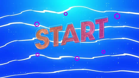 Animation-of-start-text-over-shapes-on-blue-background