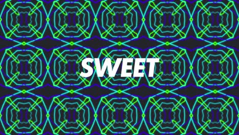 Animation-of-sweet-text-over-shapes-on-black-background