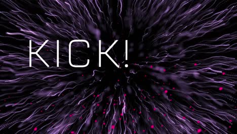Animation-of-kick-text-over-fireworks-and-spots-on-black-background