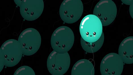 Animation-Mehrerer-Blauer-Luftballons-Auf-Schwarzem-Hintergrund