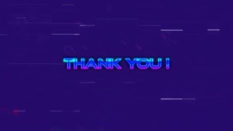 Animation-of-glitch-effect-over-thank-you-text-banner-against-purple-light-trails-on-blue-background