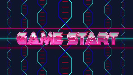 Animation-of-game-start-text-over-neon-shapes-on-black-background