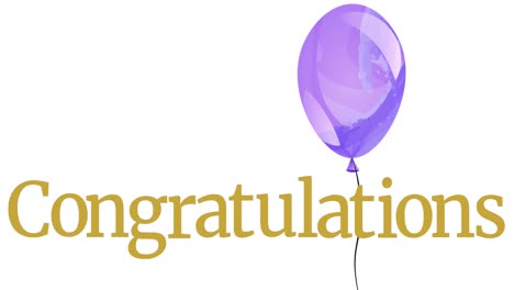 Animation-of-congratulations-text-over-purple-balloon-on-white-background