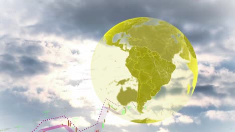 Animation-Der-Finanzdatenverarbeitung-über-Globus-Und-Wolken