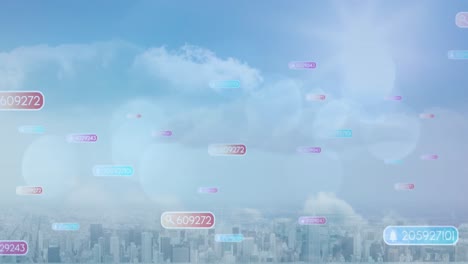 Animation-of-social-media-icons-with-numbers-over-cityscape