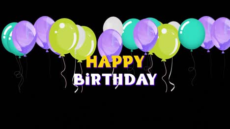 Animation-Von-Happy-Birthday-Texten-über-Bunten-Luftballons-Auf-Schwarzem-Hintergrund