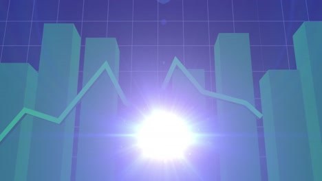 Animation-Von-Statistiken,-Grüner-Linie-Und-Finanzdatenverarbeitung-Auf-Blauem-Hintergrund