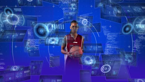 Animation-of-data-processing-over-female-basketball-player