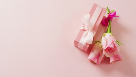 Video-of-pink-roses-and-box-with-copy-space-on-pink-background