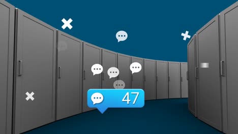 Animation-of-social-media-icons-with-numbers-over-server-room