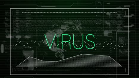 Animation-of-virus-text,-statistics-and-data-processing