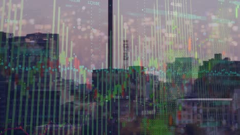 Animation-Der-Finanziellen-Und-Statistischen-Datenverarbeitung-über-Einer-Luftaufnahme-Des-Stadtbildes