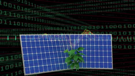 Animation-of-binary-coding-and-financial-data-processing-over-solar-panels