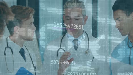 Animation-of-connections-and-data-processing-over-diverse-doctors-at-hospital