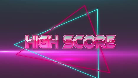 Animation-of-high-score-text-banner-against-pink-light-trails-against-grey-background