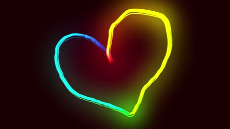 Animation-of-colourful-neon-heart-over-black-background
