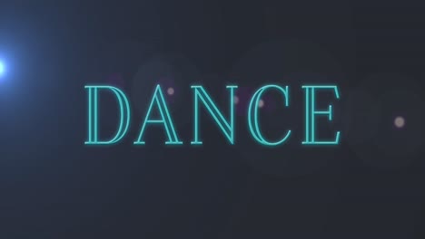 Animation-of-dance-text-and-light-spots-on-black-background