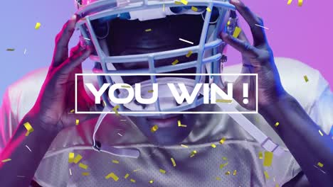 Animation-of-you-win-text-over-american-football-player-and-confetti