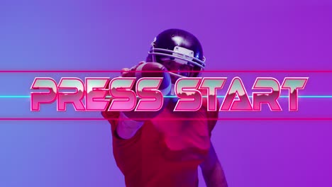 Animation-of-press-start-text-over-american-football-player-and-neon-lines