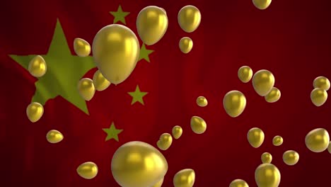 Animation-Von-Luftballons-über-Der-Flagge-Chinas