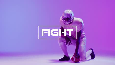 Animation-of-fight-text-over-american-football-player-on-neon-background