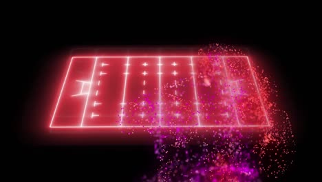 Animation-Einer-Roten-Und-Violetten-Digitalen-Welle-über-Neonrotem-Rugbyfeld-Layout-Vor-Schwarzem-Hintergrund