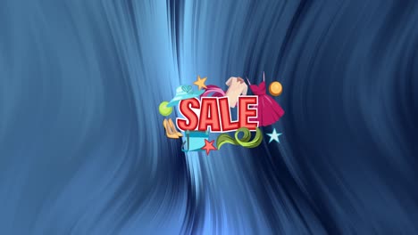 Animation-Des-Verkaufstextbanners-Mit-Einkaufssymbolen-Auf-Abstraktem,-Strukturiertem-Violettem-Hintergrund-Mit-Farbverlauf