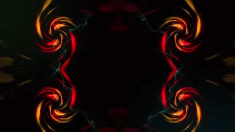 Animation-of-four-red-digital-waves-spinning-against-copy-space-on-black-background