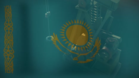 Animation-Der-Flagge-Kasachstans-über-Einer-Funktionierenden-Ölpumpe