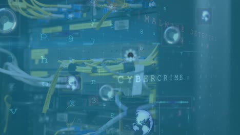 Animation-Der-Cybersicherheitsdatenverarbeitung-Vor-Nahaufnahme-Eines-Computerservers