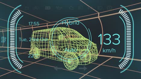 Animación-De-La-Interfaz-Digital-Del-Automóvil-Y-Procesamiento-De-Datos-Sobre-Un-Modelo-3D-De-Automóvil.