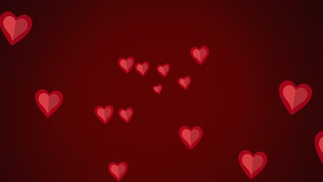 Animation-Roter-Herzen,-Die-Sich-Auf-Rotem-Hintergrund-Bewegen