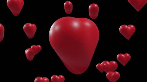 Animation-Roter-Herzen,-Die-Sich-Auf-Schwarzem-Hintergrund-Bewegen