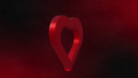 Animation-of-red-heart-moving-over-light-spots-on-red-background