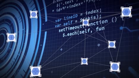 Animation-Von-Zusammenhängen-Und-Wissenschaftlicher-Datenverarbeitung-Auf-Blauem-Hintergrund