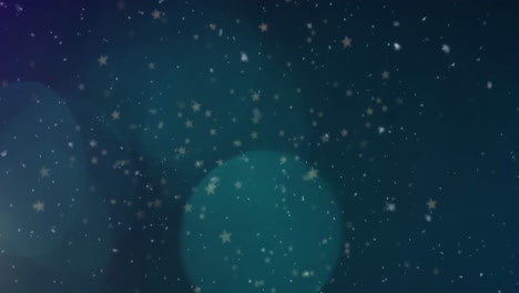 Animation-Von-Sternen-Und-Schnee,-Die-über-Helle-Flecken-Auf-Schwarzem-Hintergrund-Fallen