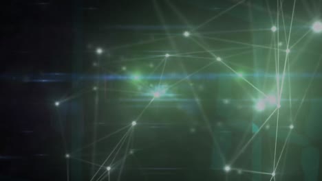 Animation-of-green-glowing-network-of-connections-against-black-background