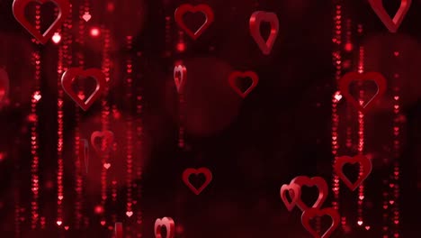Animation-of-red-hearts-over-light-spots-on-black-background