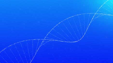 Animation-Von-Partikeln,-Die-Eine-DNA-Struktur-Vor-Blauem-Hintergrund-Mit-Farbverlauf-Bilden