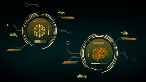 Animation-of-data-processing-with-brain-and-shapes-moving-over-black-background