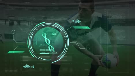 Animation-Der-Datenverarbeitung-über-Einen-Kaukasischen-Männlichen-Rugbyspieler,-Der-Einen-Ball-Wirft