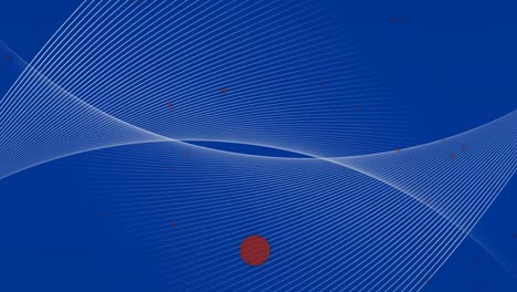 Animation-of-red-spots-and-white-lines-moving-on-blue-background