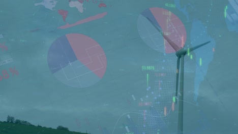 Animation-Der-Datenverarbeitung-Und-Weltkarte-über-Windkraftanlage
