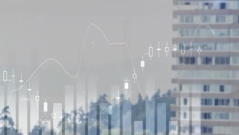Animation-Der-Statistischen-Datenverarbeitung-Vor-Dem-Hintergrund-Einer-Luftaufnahme-Hoher-Gebäude